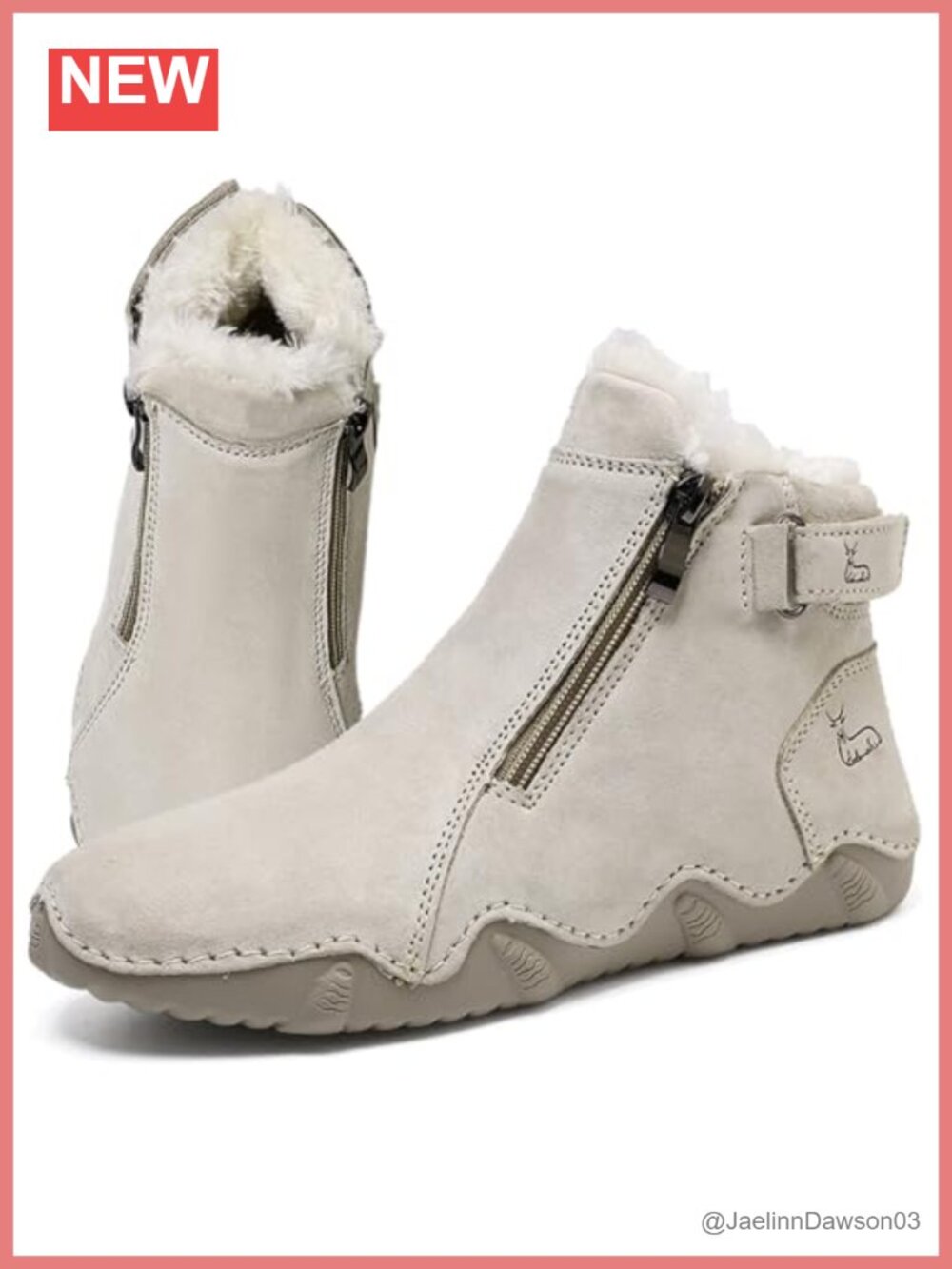 Women Suede Round Toe Zipper Chukka Boot Fur Lined Ankle Bootie